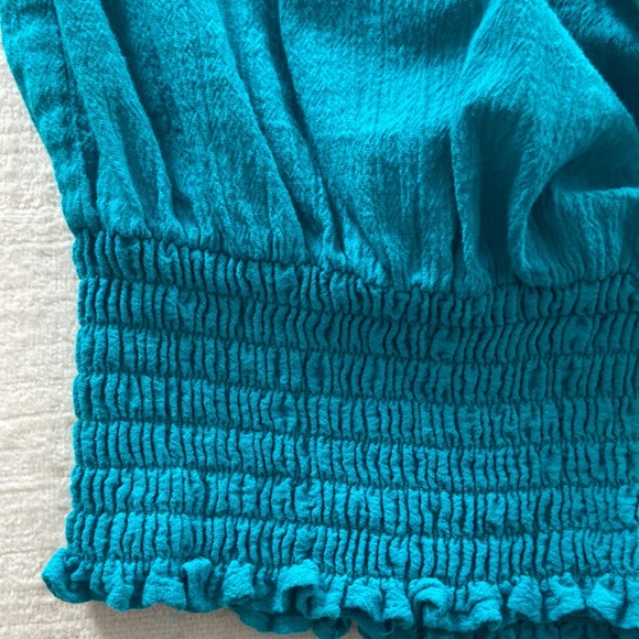 Michael Kors - peasant blouse, short sleeve, Cinched waist - turquoise sz small - Picture 3 of 5